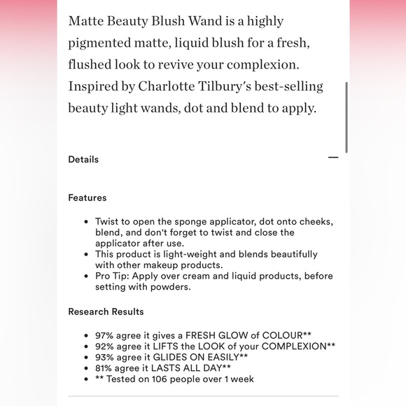 Charlotte Tilbury ‘Pillow Talk Dream Pop’ Matte Beauty Blush Wand - Picture 8 of 9